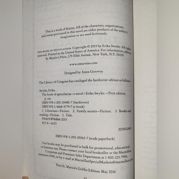 The Book Of Speculation, A Novel, by Erika Swyler. Brand New Paperback. - Picture 3 of 4